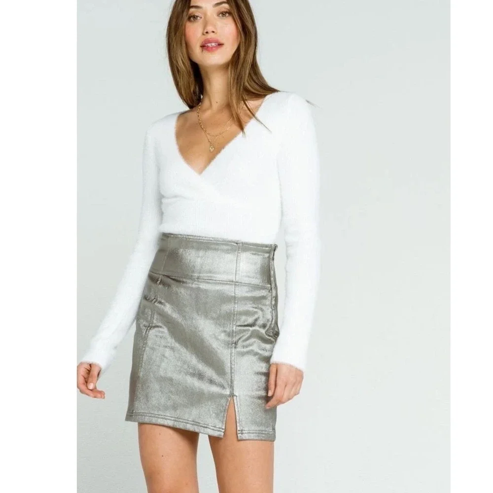 Free People Metallic Silver Mini Skirt